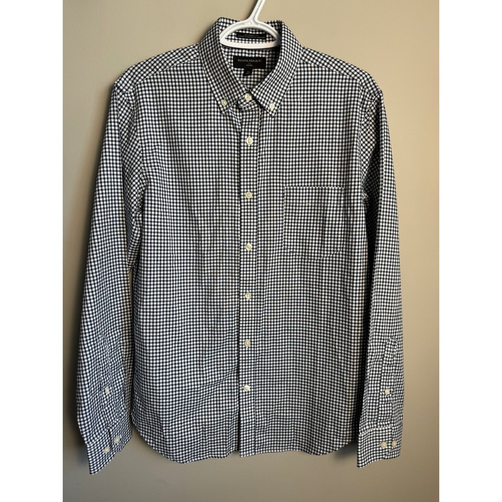 Banana Republic Oxford Untucked Fit Gingham Button Down Shirt M Preppy Classic